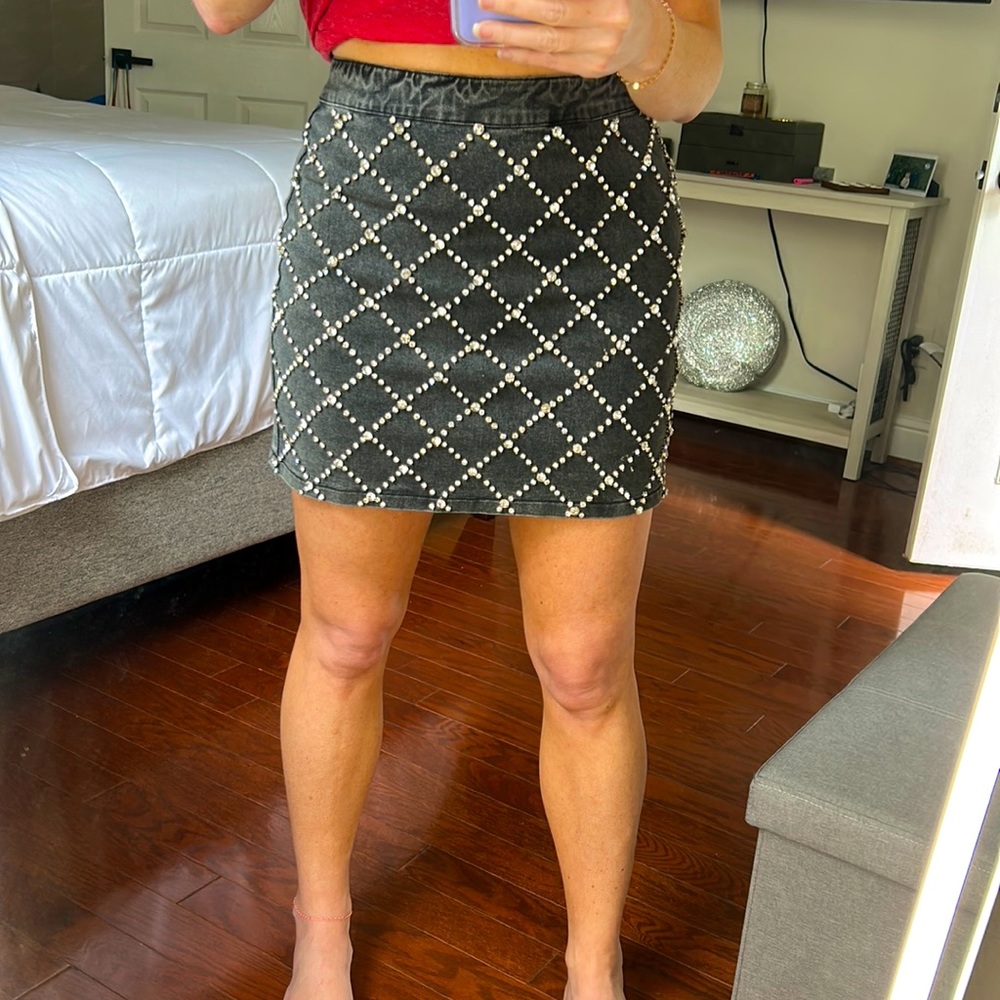 Mainstrip Denim + Bling Mini Skirt
